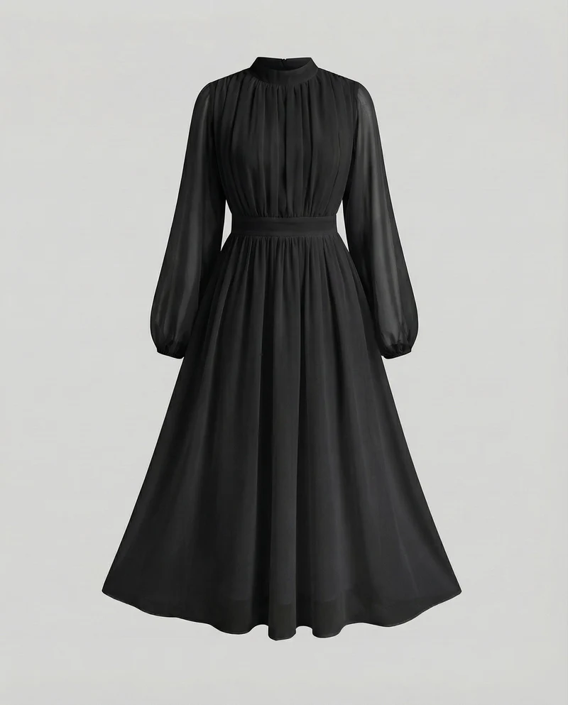 Damen Fließende Ballonärmel Chiffon Midaxi-Kleid