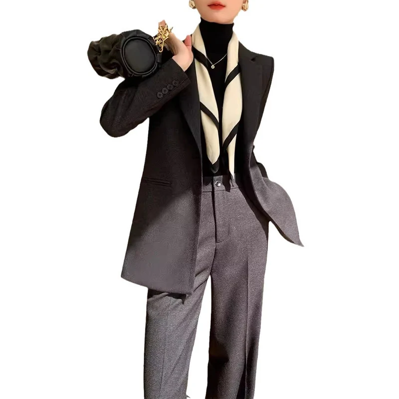 Damen Elegantes Blazer Set mit Taillengürtel Nord Taschen