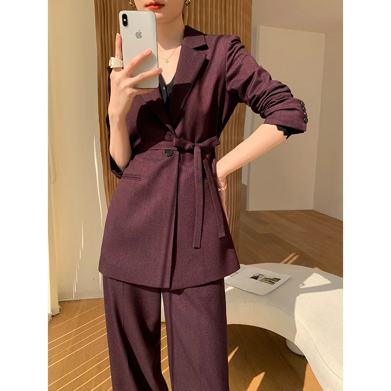 Damen Elegantes Blazer Set mit Taillengürtel Nord Taschen