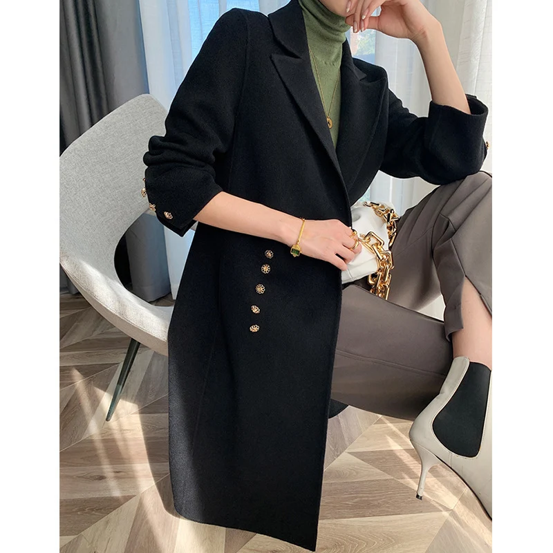Damen Eleganter Wolle Trenchcoat Nord Taschen