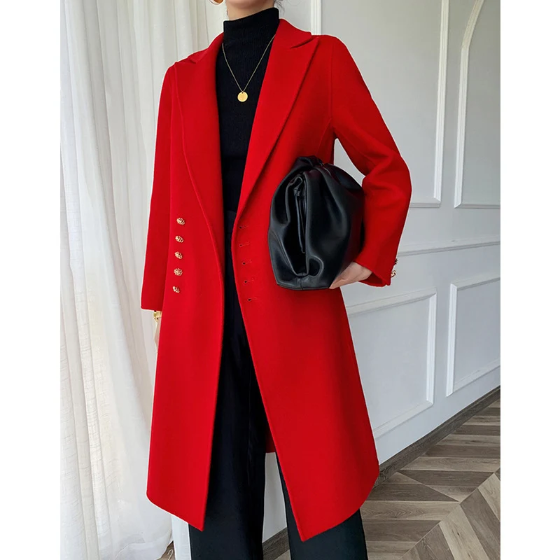 Damen Eleganter Wolle Trenchcoat Nord Taschen