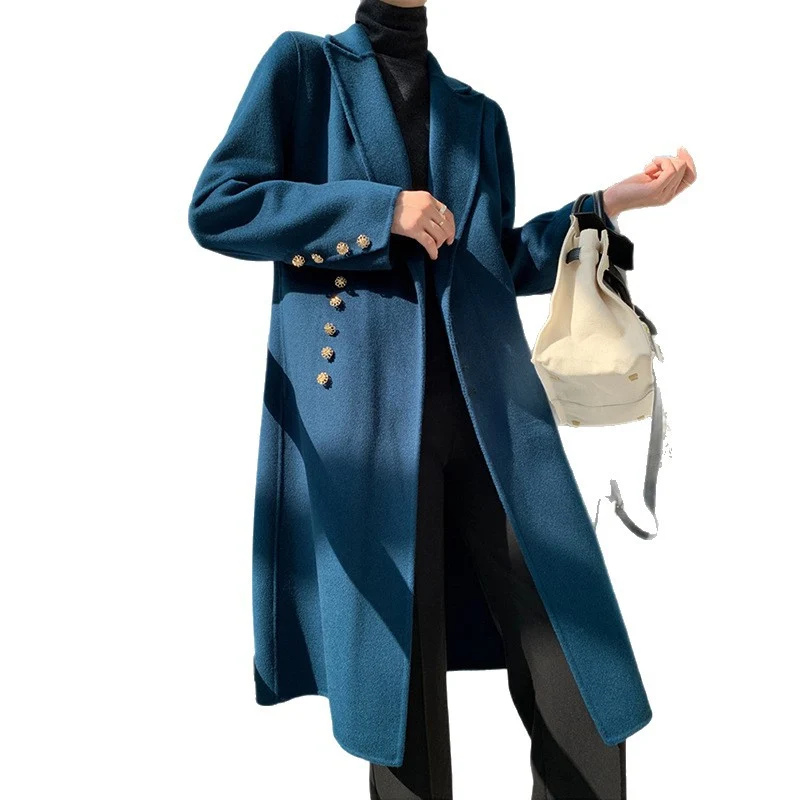 Damen Eleganter Wolle Trenchcoat Nord Taschen