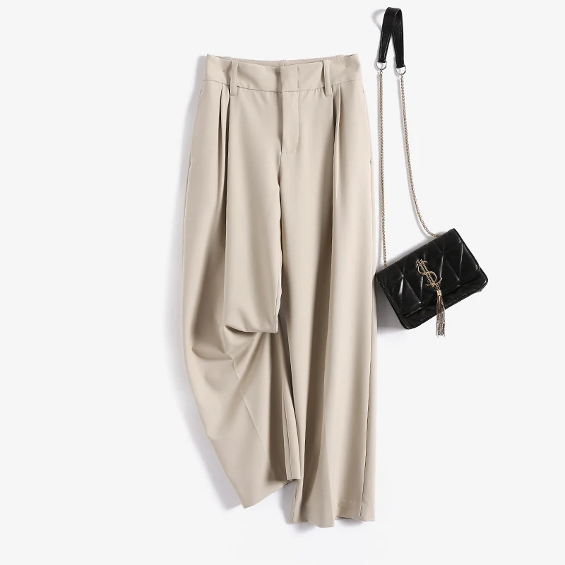 Damen Elegante, hoch taillierte und fließende Stoffhose Nord Taschen