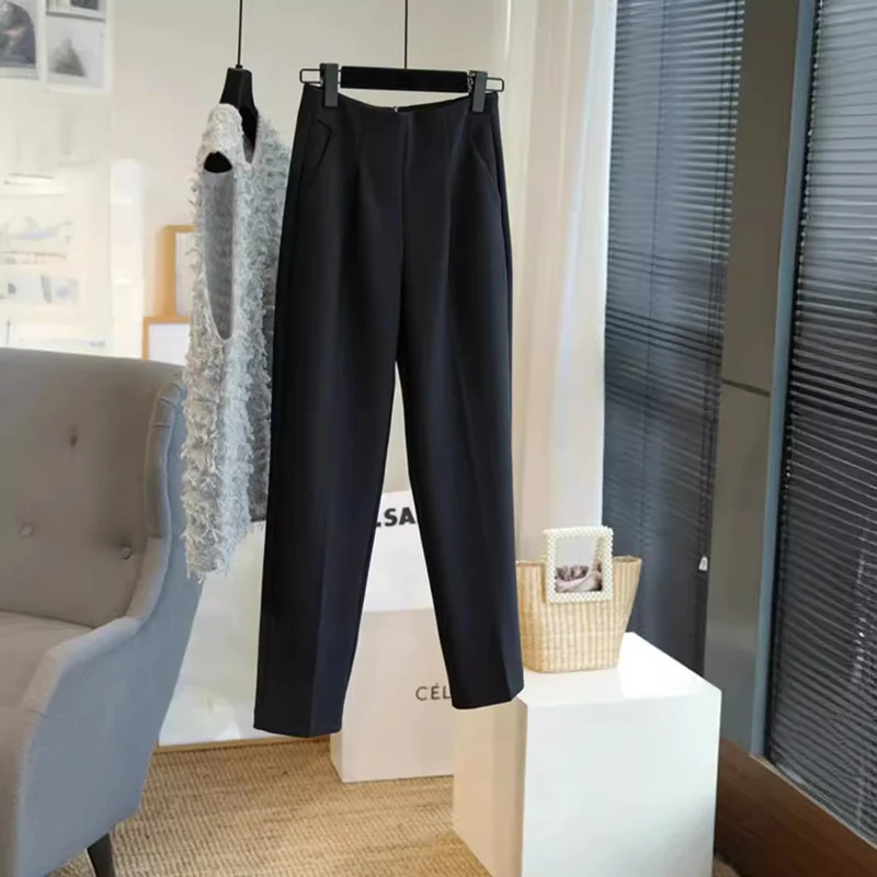 Damen Elegante Hoch taillierte Stoffhose Nord Taschen