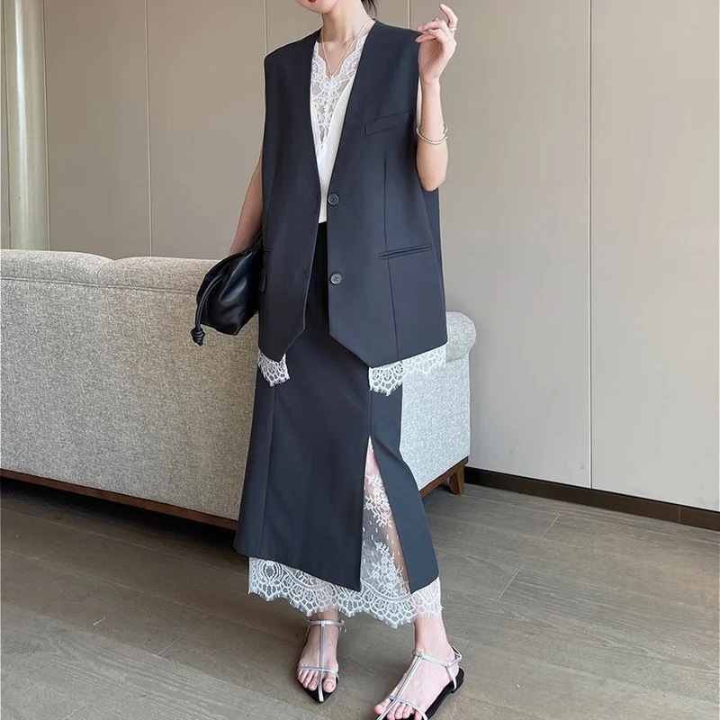 Damen Eleganter Maxirock mit hohem Schlitz und Spitzenabschluss Nord Taschen