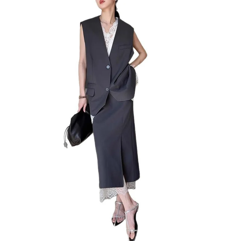 Damen Eleganter Maxirock mit hohem Schlitz und Spitzenabschluss Nord Taschen