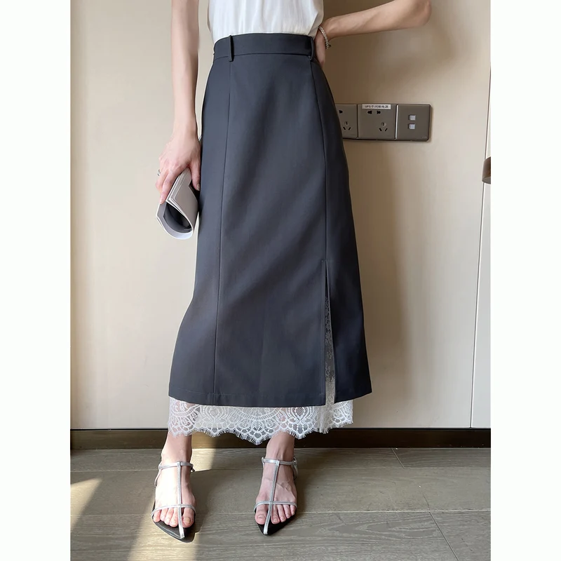 Damen Eleganter Maxirock mit hohem Schlitz und Spitzenabschluss Nord Taschen