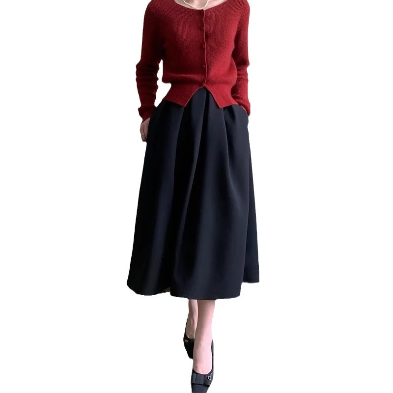 Damen Eleganter Maxirock mit Falten Nord Taschen