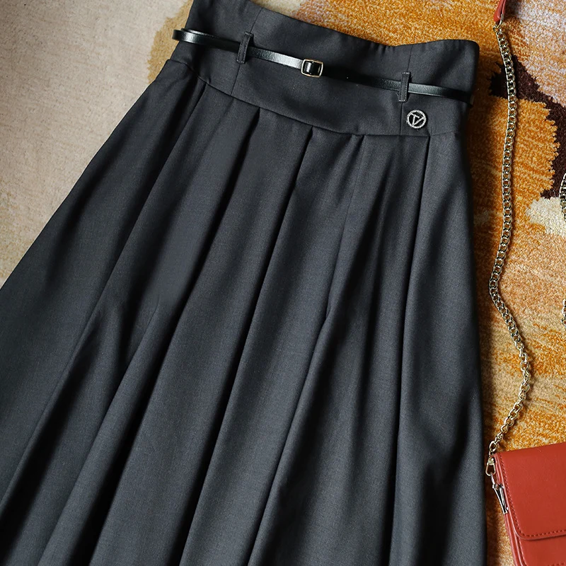 Damen Eleganter, schwingender Midirock mit Taillengürtel Nord Taschen