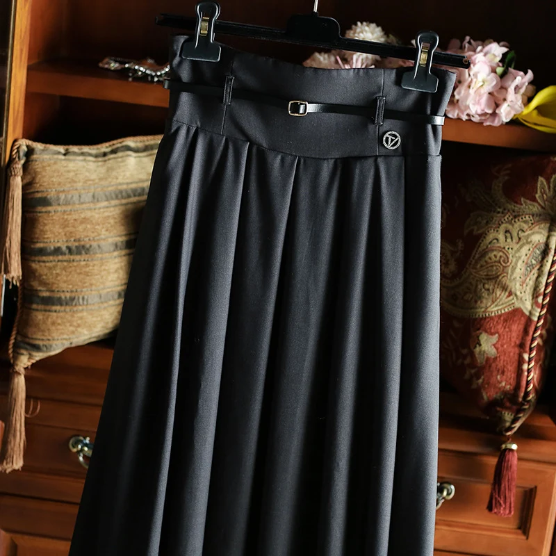 Damen Eleganter, schwingender Midirock mit Taillengürtel Nord Taschen