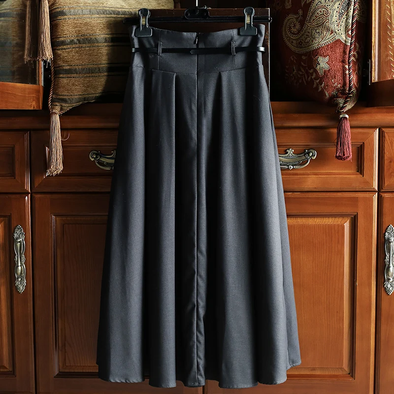 Damen Eleganter, schwingender Midirock mit Taillengürtel Nord Taschen