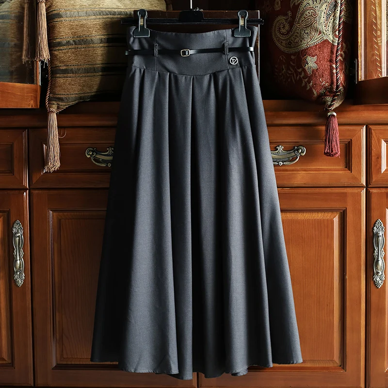 Damen Eleganter, schwingender Midirock mit Taillengürtel Nord Taschen