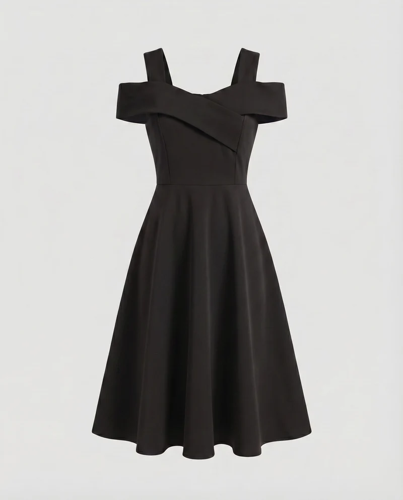 Damen Cocktailkleid Schulterfrei Überkreuztes Dekolleté Tailliert