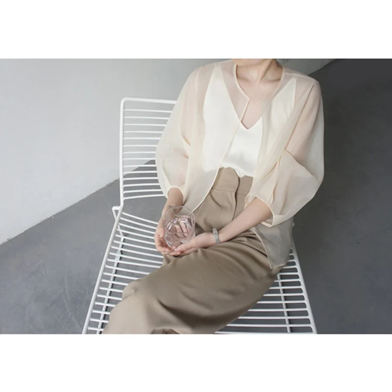 Damen Elegante Chiffonjacke mit weit ausgestellten Ärmeln Nord Taschen