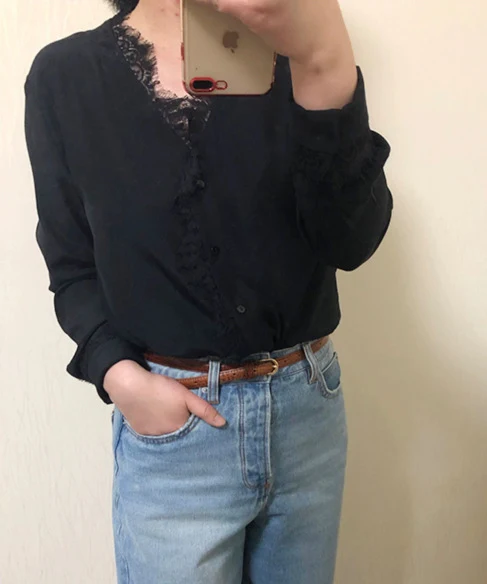 Damen Elegante Bluse mit Spitzenverzierung Nord Taschen