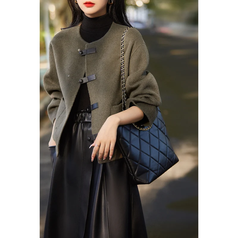 Damen Elegante Wolljacke mit Knöpfen Nord Taschen