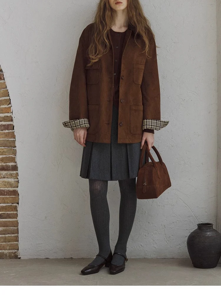 Damen Elegante Wildlederjacke Nord Taschen