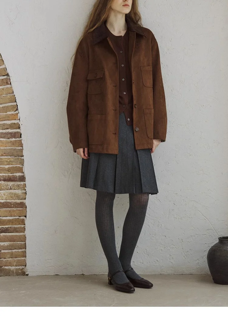 Damen Elegante Wildlederjacke Nord Taschen
