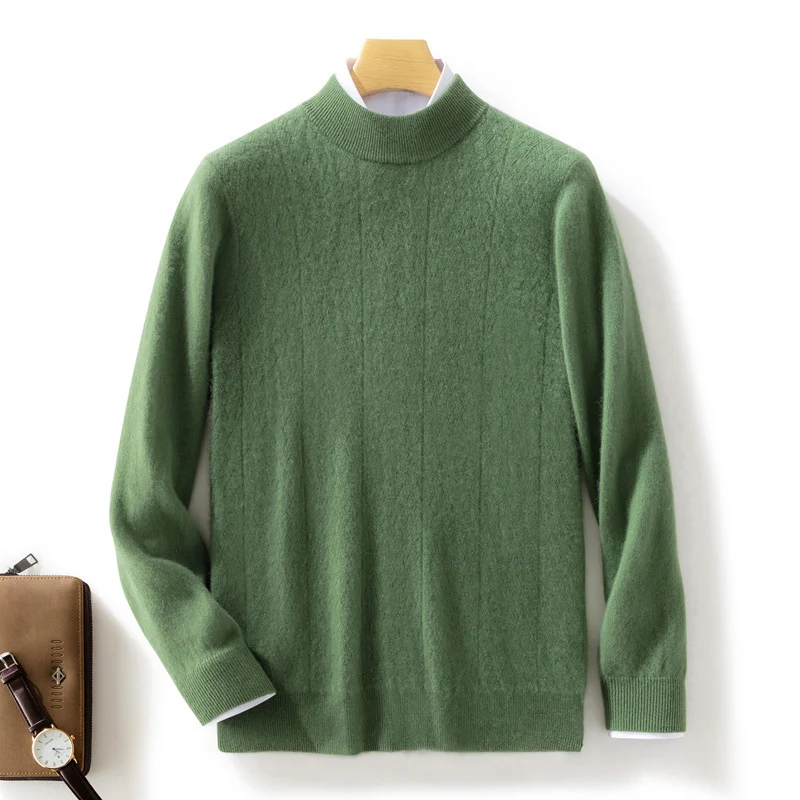 Herren Feiner Stehkragenpullover aus Kaschmir‑Optik mit dezenter Diagonalstruktur und schmalem Bund Nord Taschen