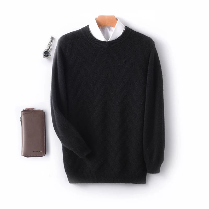 Herren Feiner Rundhalspullover aus Kaschmir‑Mix mit Chevron‑Struktur Nord Taschen