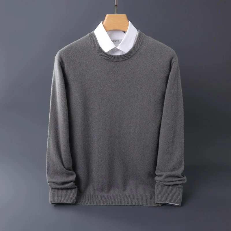 Herren Feiner Rundhals-Strickpullover in Kaschmir‑Optik mit gerippten Bündchen Nord Taschen