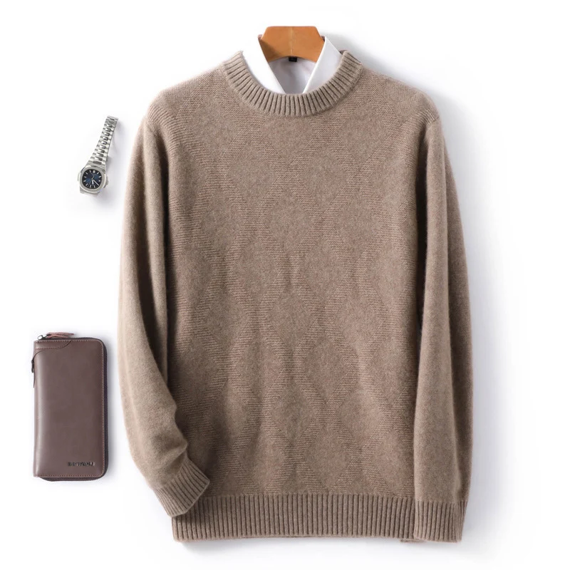 Herren Feiner Rundhals‑Pullover mit dezenter Rautenstruktur aus Kaschmir‑Mix Nord Taschen