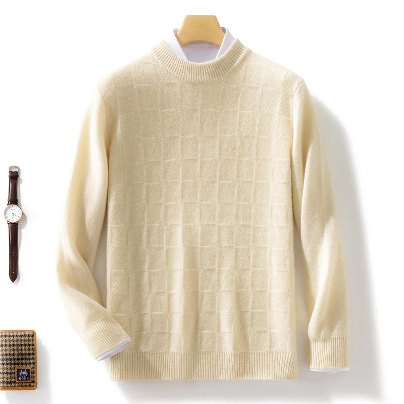 Herren Feiner Rollkragenpullover mit dezenter Quadratstruktur aus Kaschmir‑Mix Nord Taschen