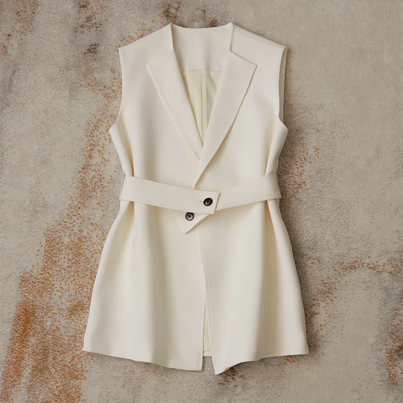 Damen Ärmellose Blazer-Weste mit Taillengürtel Nord Taschen