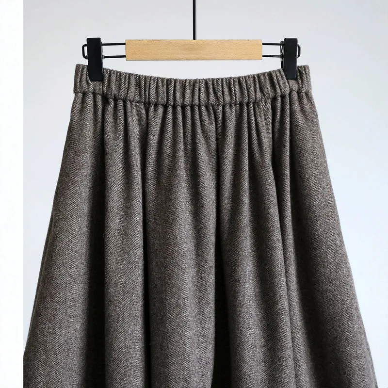 Damen Eleganter, schwingender Midi-Rock aus Wollmischung Nord Taschen