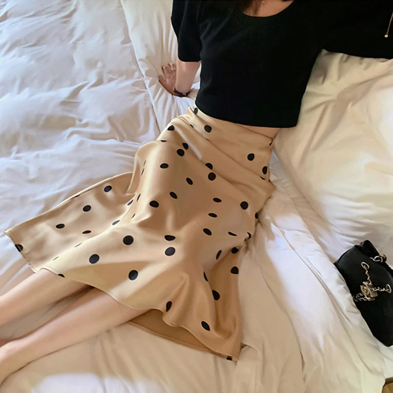 Damen Eleganter Satinrock mit Polka-Dots Nord Taschen