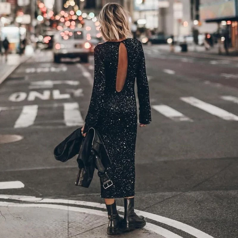 Damen Glitzerndes Langarmkleid