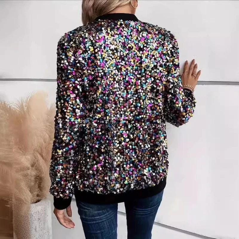 Damen Funktionsjacke mit glitzerndem Paillettendesign und bequemen Bündchen