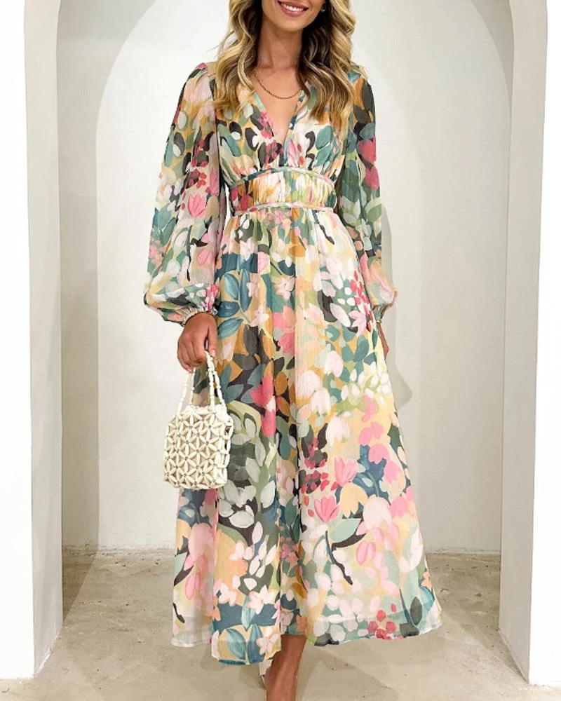 Boho Blumen Maxi Kleid