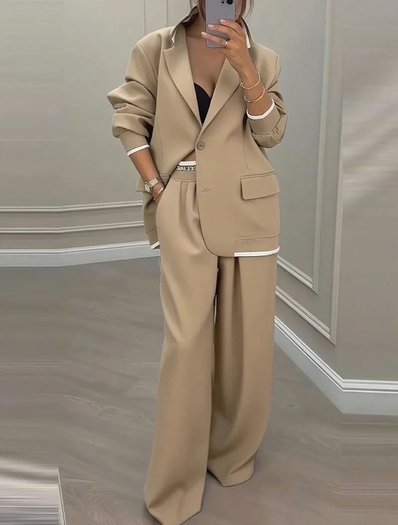 Damen elegantes Zweiteiler-Set mit oversized Blazer und weiter Hose