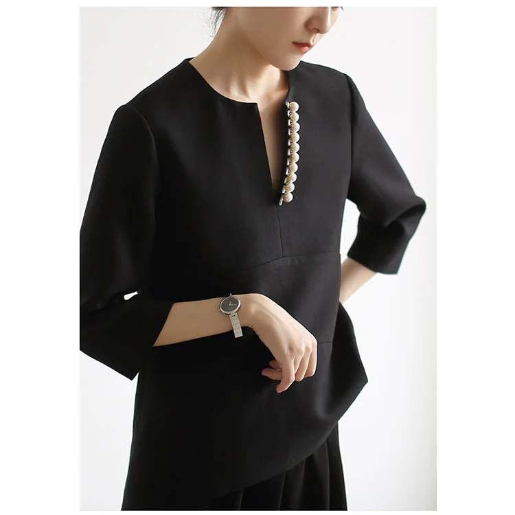 Damen Elegante Bluse mit Perlendetails Nord Taschen