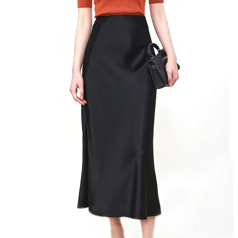 Damen Eleganter Hochtaillierter Satin-Midirock Nord Taschen