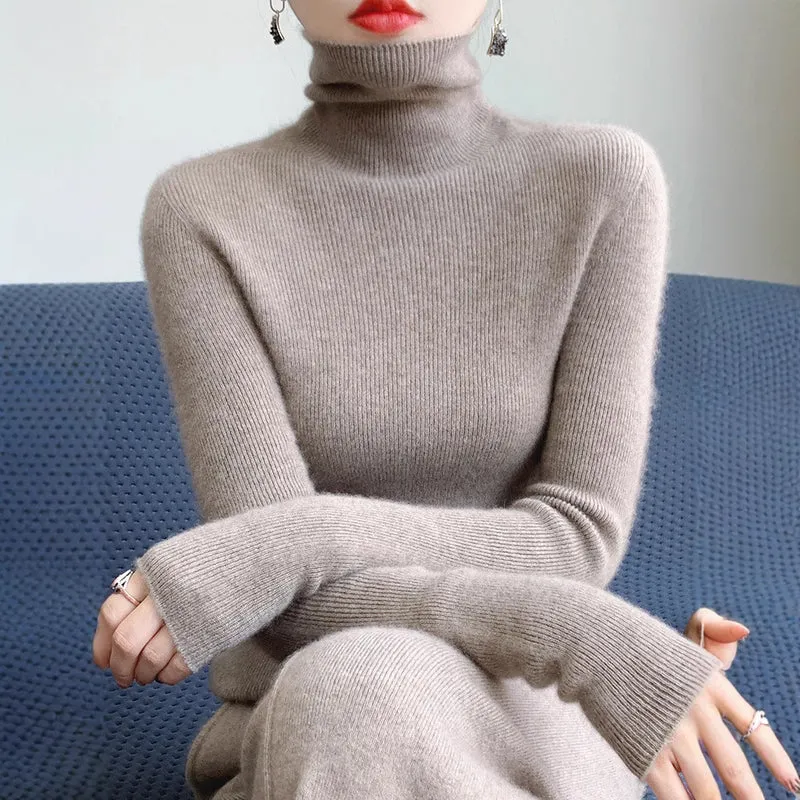Damen Schmaler Rollkragenpullover aus Kaschmir‑Mix mit extralangem Ärmelabschluss Nord Taschen