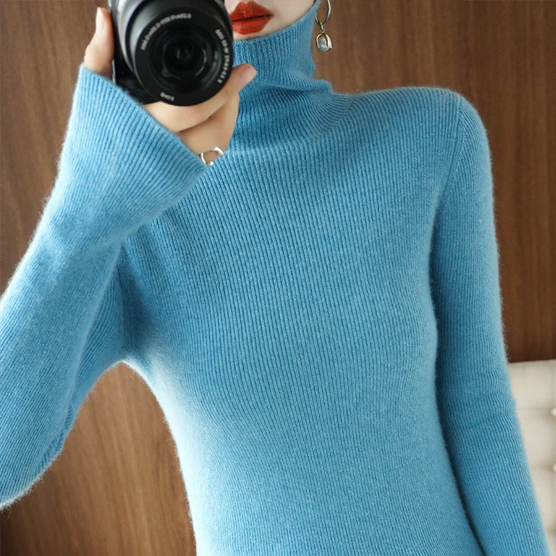 Damen Schmaler Rollkragenpullover aus Kaschmir‑Mix mit extralangem Ärmelabschluss Nord Taschen