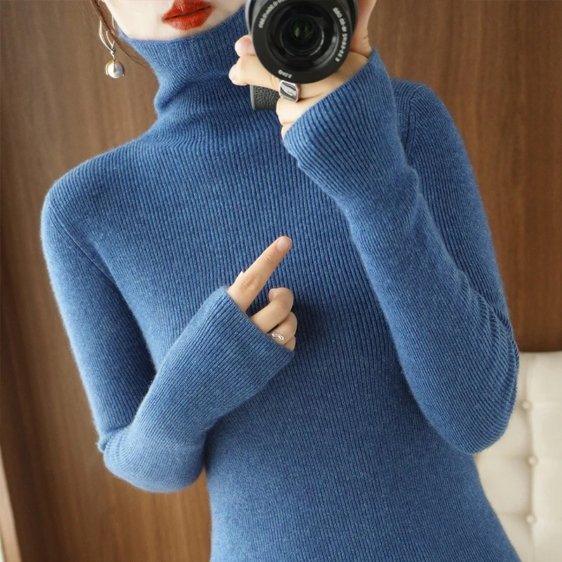Damen Schmaler Rollkragenpullover aus Kaschmir‑Mix mit extralangem Ärmelabschluss Nord Taschen