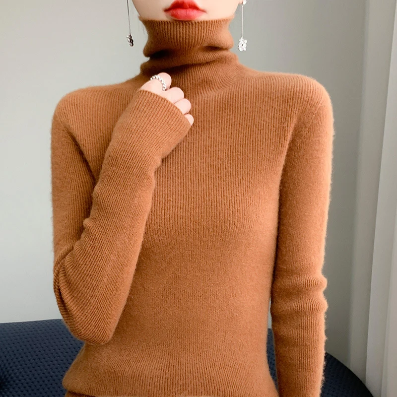 Damen Schmaler Rollkragenpullover aus Kaschmir‑Mix mit extralangem Ärmelabschluss Nord Taschen