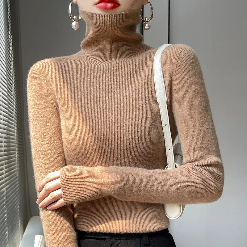 Damen Schmaler Rollkragenpullover aus Kaschmir‑Mix mit extralangem Ärmelabschluss Nord Taschen