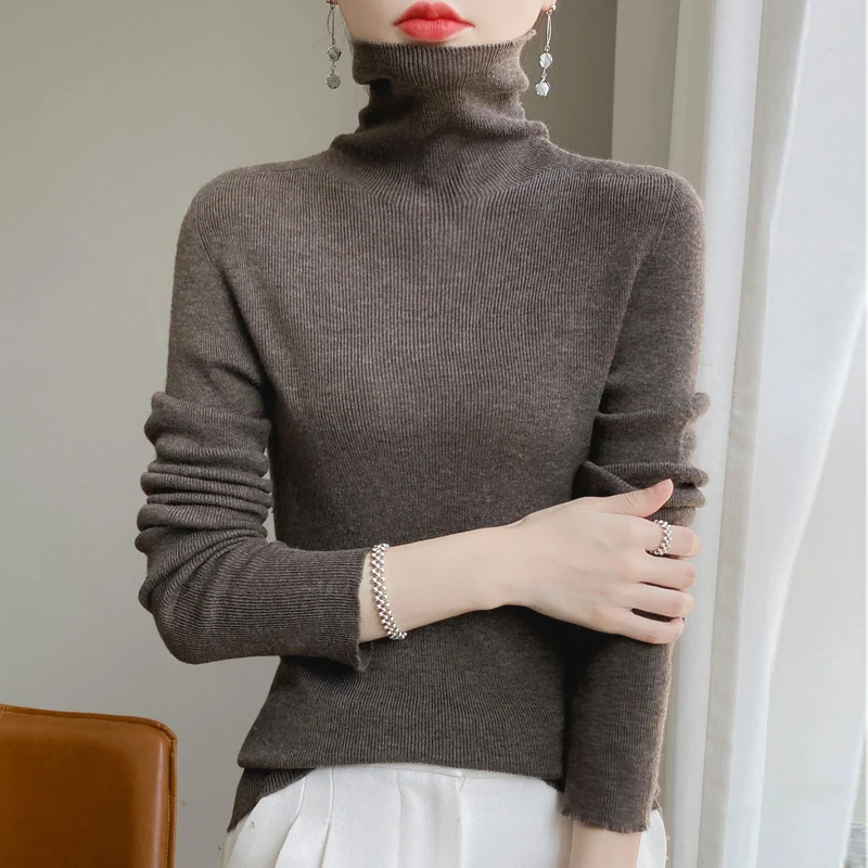 Damen Schmaler Rollkragen-Feinstrickpullover mit elastischer Rippenstruktur und minimalistischer Silhouette Nord Taschen