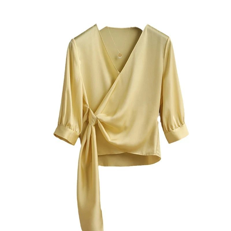 Damen Elegante Wickelbluse mit Taillenbund Nord Taschen