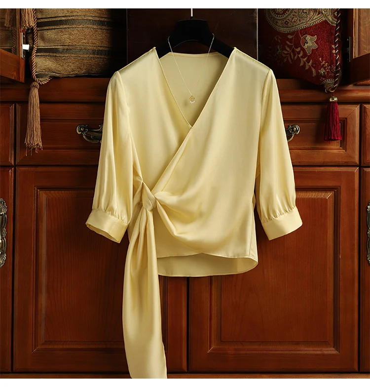 Damen Elegante Wickelbluse mit Taillenbund Nord Taschen