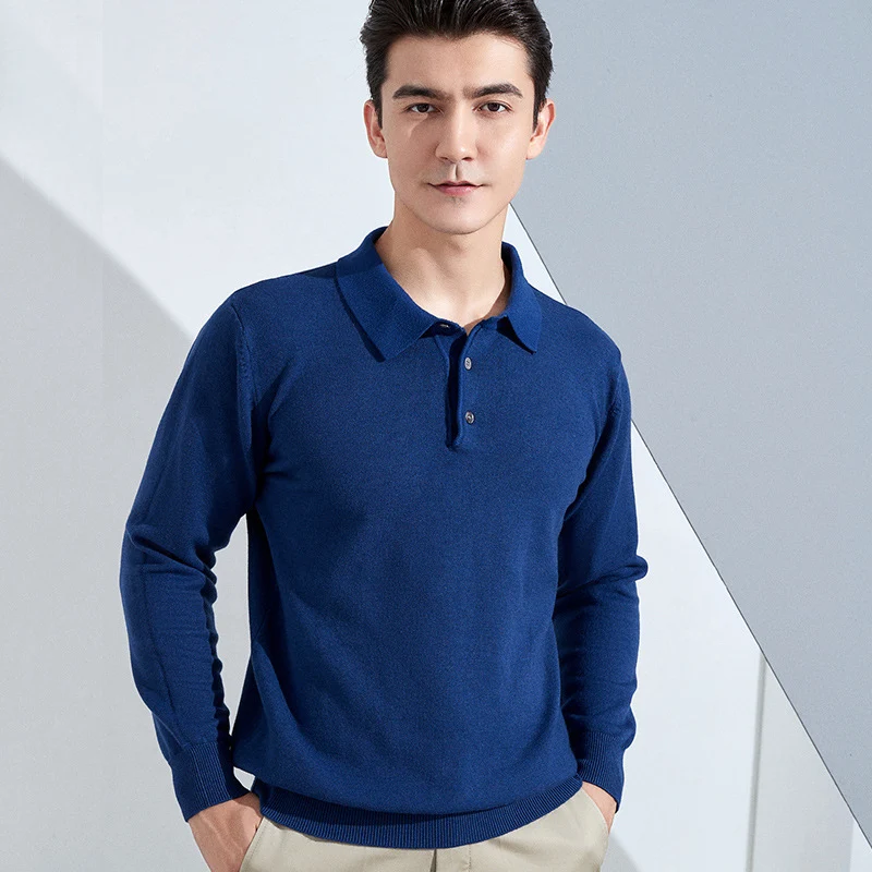 Herren Feiner Langarm-Poloshirt aus Feinstrick mit 3‑Knopf‑Leiste und schmaler Passform Nord Taschen