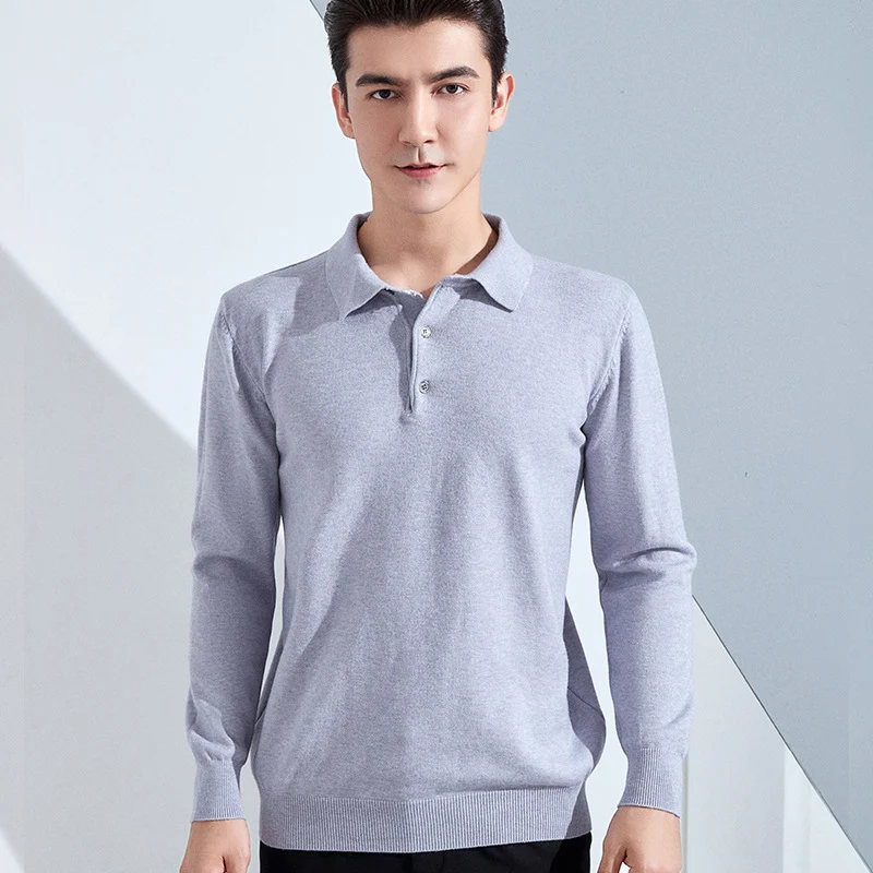 Herren Feiner Langarm-Poloshirt aus Feinstrick mit 3‑Knopf‑Leiste und schmaler Passform Nord Taschen