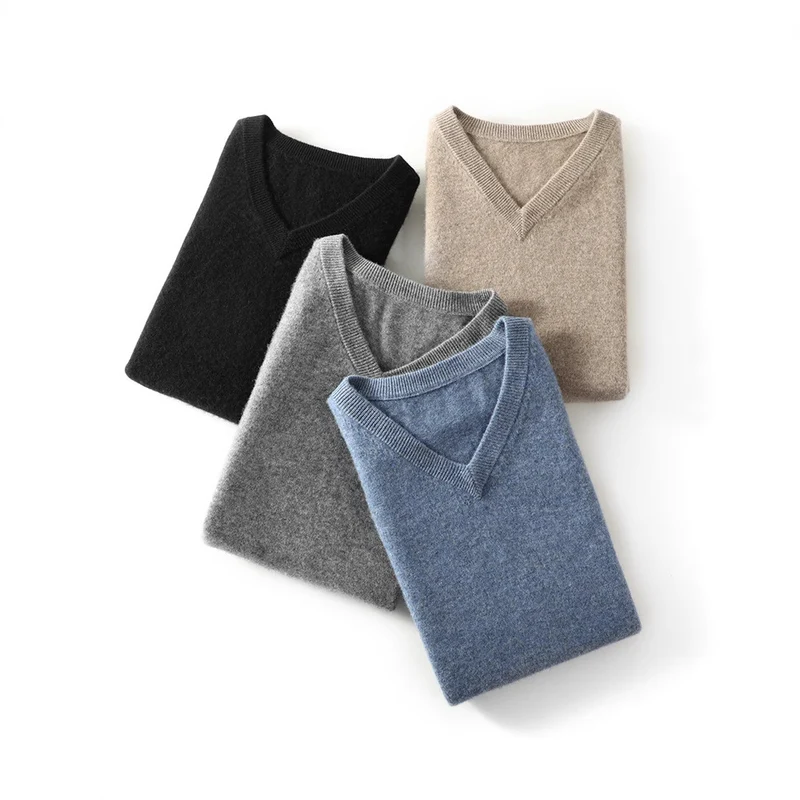 Herren Feine V‑Ausschnitt Strickweste aus Merino‑Blend mit geripptem Saum Nord Taschen