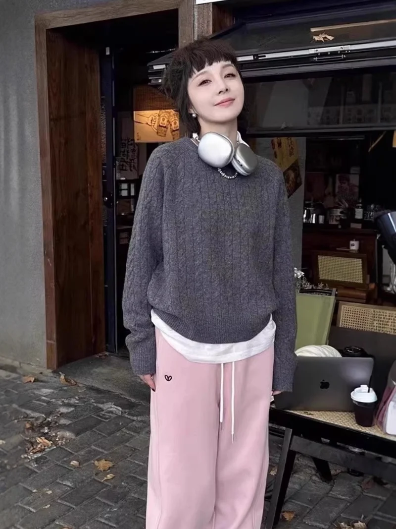 Damen Zopfstrick-Pullover aus Baumwoll-Mix mit legerer Oversize-Silhouette Nord Taschen