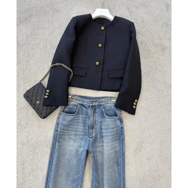 Damen Elegante Blazerjacke mit hohem Kragen Nord Taschen