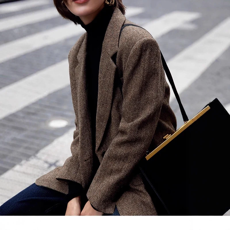 Damen Eleganter Herringbone Blazer Nord Taschen